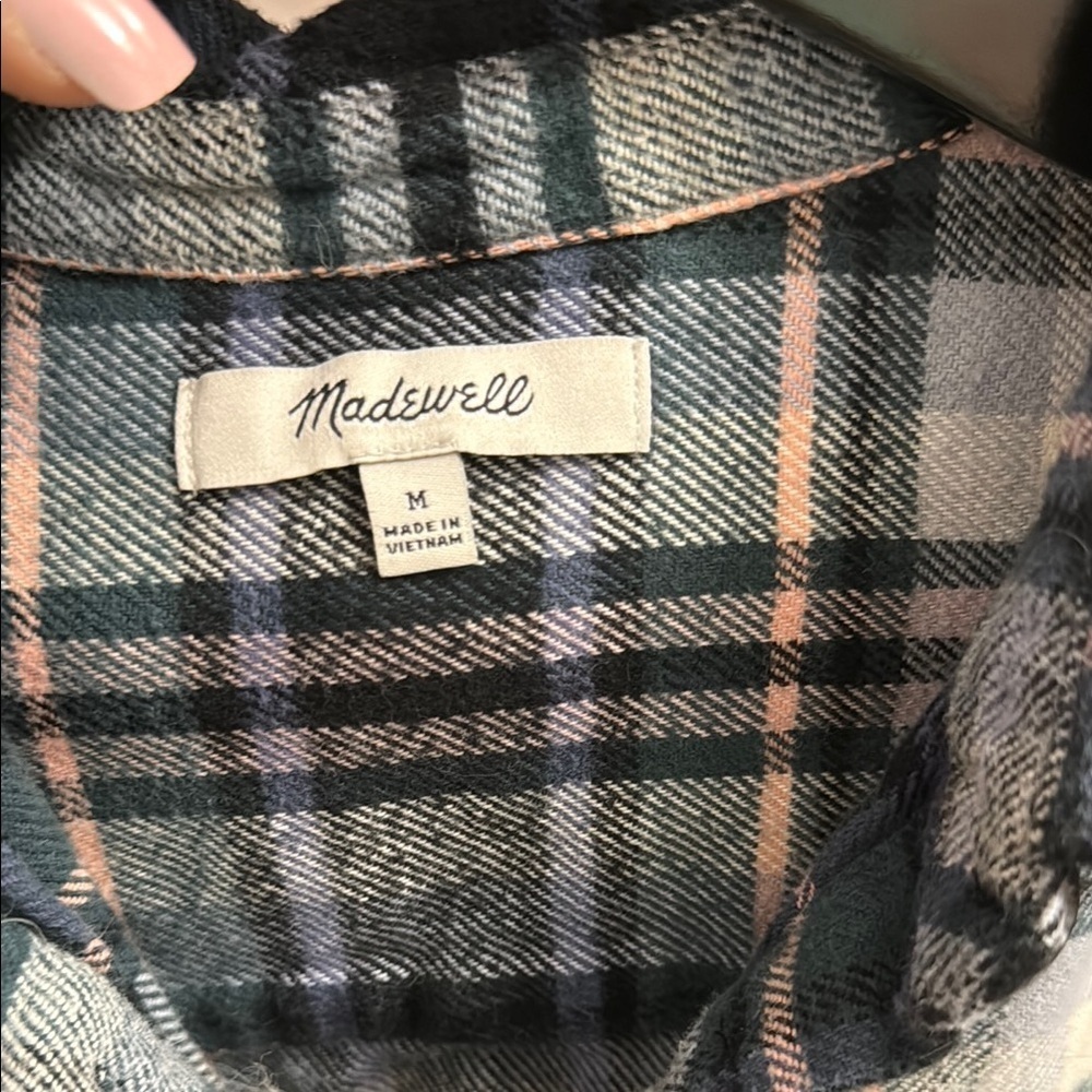 Madewell Green and Pink Plaid Shirt with Pockets - Picture 3 of 6